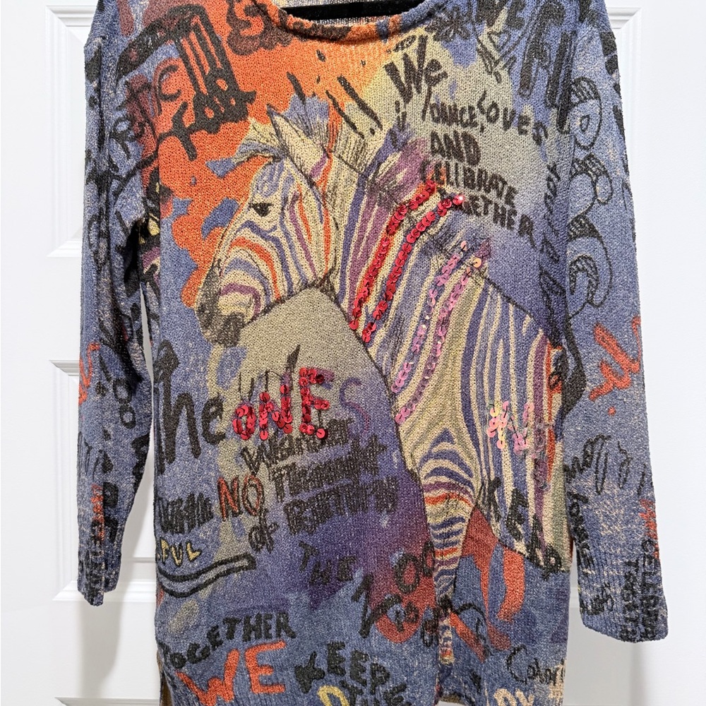 John Mark Multicolor Graphic Zebra Knit Top